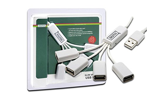 DIGITUS USB-Hub - 4 Ports - High-Speed USB 2.0 - 480 MBit/s - Spider USB Hub - Stromversorgung per USB / Netzteil - Weiß von DIGITUS