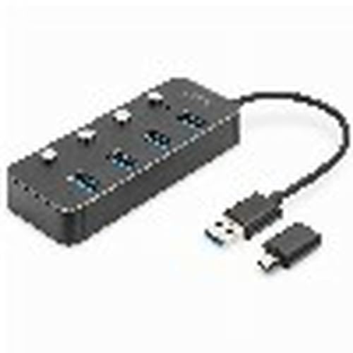 DIGITUS USB-Hub - 4 Ports - USB 3.0 - bis zu 5 Gbit/s - Ports einzeln schaltbar - inkl. USB-A auf USB-C-Adapter - Plug & Play - Aluminium Gehäuse - dunkelgrau DIGITUS USB-Hub - 4 Ports - USB 3.0 - bis zu 5 Gbit/s - Ports einzeln schaltbar - inkl. USB-A auf USB-C-Adapter - Plug & Play - Aluminium Gehäuse - dunkelgrau von DIGITUS