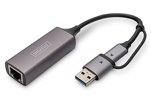 DIGITUS USB Netzwerk-Adapter - 2.5 Gbit/s - RJ45 zu USB 3.1 - inkl. Typ-A Adapter - Full-Duplex - Auto MDI-X - Grau DIGITUS USB Netzwerk-Adapter - 2.5 Gbit/s - RJ45 zu USB 3.1 - inkl. Typ-A Adapter - Full-Duplex - Auto MDI-X - Grau von DIGITUS