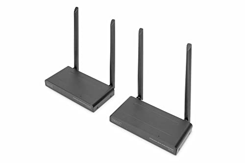 DIGITUS DS-55321 Wireless HDMI KVM Extender – Full HD 1080p 60 Hz – 200 m Reichweite – Set: Sender & Empfänger – Loop-Out, IR Infrarot von DIGITUS