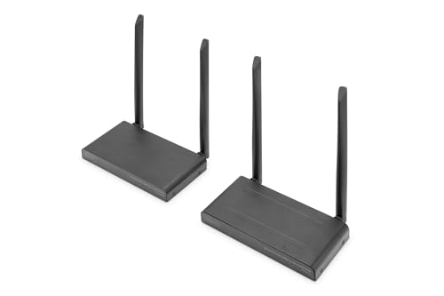 DIGITUS DS-55328 Wireless HDMI KVM Extender/HDMI Splitter (1:4) – UHD 4K/30 Hz – 150 m Reichweite – Set: Sender & Empfänger – Loop-Out, IR Infrarot – HDMI 2.0 & HDCP 2.2 von DIGITUS