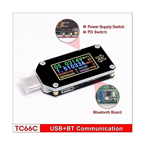 Multimeter, TC66/TC66C TC64 Typ-C PD Trigger USB-C Voltmeter Amperemeter Spannung 2 Weg Strom Meter Multimeter PD Ladegerät Batterie USB Tester(TC66C) von DIGNIFE