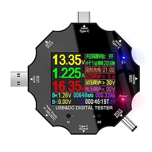 Multimeter, USB-Leistungsmesser-Tester, Kompatibler USB-Tester DC5.5 USB3.0 Typ-C-Stromspannungsmonitor, LCD-Display-Multimeter(Noir) von DIGNIFE