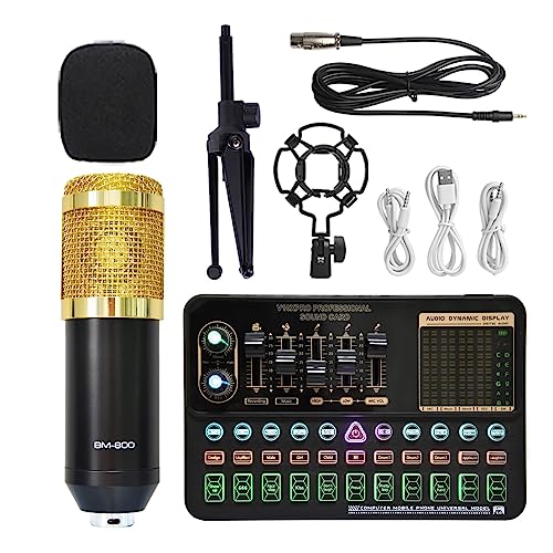 Soundkarten-Kit, BM800 V10XPro Mixer Soundkarte Studio Audio Mixer Singen Noise Reduction Mikrofon Stimme Live Broadcast Telefon Computer Rekord(V10XPro Set C) von DIGNIFE
