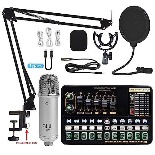 Soundkarten-Kit, Professionelles Kondensatormikrofon BM 800 Drahtlose V10 PRO Soundkarte for PC Computer Telefon Karaoke Live Singen Gaming(Silve WHX1000V10XPRO) von DIGNIFE
