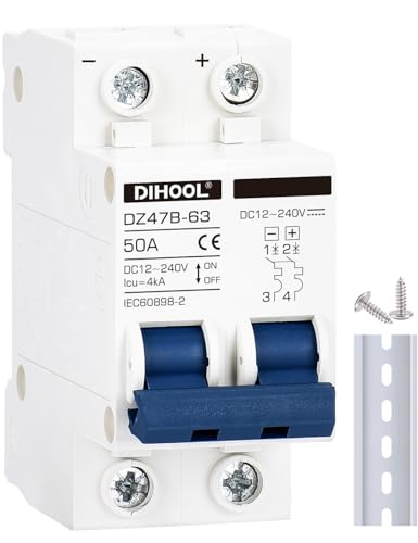 DC Schalter 12V 24V Solar PV Leistungsschalter Photovoltaik Sicherungsautomat (DC12V-240V,2 polig,50 Amp) von DIHOOL