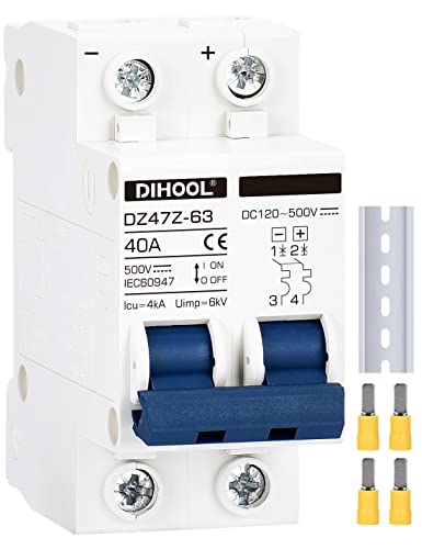 DC Schalter 500VDC Solar PV Leistungsschalter Photovoltaik Sicherungsautomat (DC36V-500V,2 polig,40 Amp) von DIHOOL