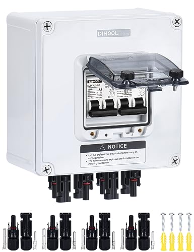 DC Trennschalter PV Anlage DC12V-DC400V 2 String 2 polig 15A IP67 Wasserdichtes Solar Leitungsschutzschalter Sicherungsautomat (2 in 2 out) von DIHOOL