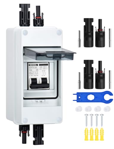 DC Trennschalter PV Anlage Leitungsschutzschalter Sicherungsautomat 2 Polig 10A 12V (12V-400V) Mit Kabel Solarstecker IP65 Wasserdicht Gehäuse (10A) von DIHOOL