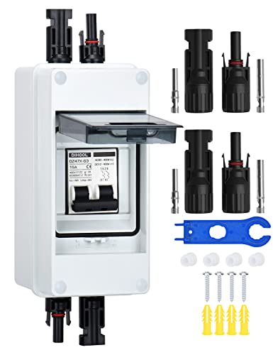 DC Trennschalter PV Anlage Leitungsschutzschalter Sicherungsautomat 2 Polig 15A 12V (12V-400V) Mit Kabel Solarstecker IP65 Wasserdicht Gehäuse von DIHOOL