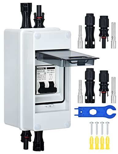 DC Trennschalter PV Anlage Leitungsschutzschalter Sicherungsautomat 2 Polig 60A 12V (12V-400V) Mit Kabel Solarstecker IP65 Wasserdicht Gehäuse von DIHOOL