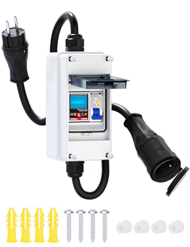 DIHOOL Mobiler Digitaler Stromzähler Für Steckdose 80A 230V Mit Typ A fi ls Schutzschalter 16A und Schuko Stecker Ip65 Stromverbrauchsmesser von DIHOOL