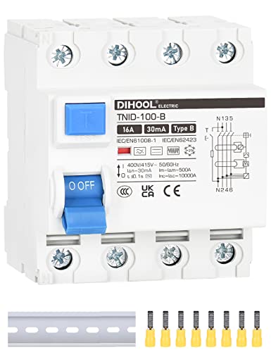 DIHOOL RCD Typ B fi schutzschalter Fehlerstromschutzschalter FI-Schalter DIN Hutschiene 4-polig 16A 30mA von DIHOOL