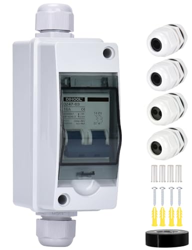 Leitungsschutzschalter 2 polig C 16a AC 230V (200-250V) schutzschalter mit IP65 Gehäuse Aufputz Verteilerkasten Verteilerdose von DIHOOL