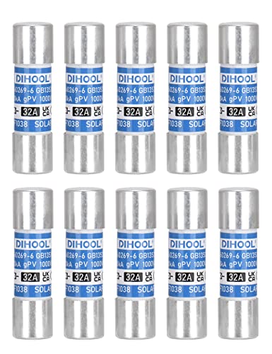 PV Sicherung 32a DC 1000V 10x38 20kA Sicherungen Hochspannung Sicherungsrohr Flinke Feinsicherung für Solar Photovoltaik Anwendungen photovoltaik (10 Pack) von DIHOOL