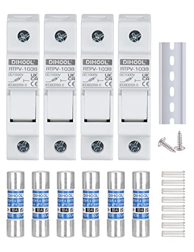 Solar PV Sicherungshalter 1-polig DC1000V 10 x 38 mm DIN-Schienenmontage,10A Sicherung photovoltaik (4pcs Sicherungshalter and 6pcs Sicherung) von DIHOOL