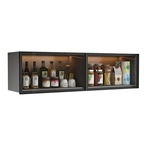 DIHRVTHC Bambus-Küchenwandschrank mit Glasfront, platzsparender Aufbewahrungsschrank zur Wandmontage für Küche, Wohnzimmer und Essbereich(Nero,120cm) von DIHRVTHC