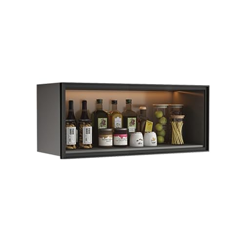 DIHRVTHC Bambus-Küchenwandschrank mit Glasfront, platzsparender Aufbewahrungsschrank zur Wandmontage für Küche, Wohnzimmer und Essbereich(Nero,80cm) von DIHRVTHC
