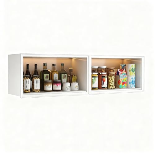 DIHRVTHC Bambus-Küchenwandschrank mit Glasfront, platzsparender Aufbewahrungsschrank zur Wandmontage für Küche, Wohnzimmer und Essbereich(Wit,100cm) von DIHRVTHC