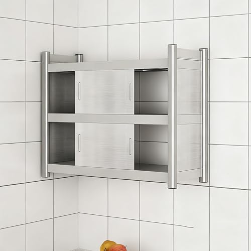 DIHRVTHC Edelstahl-Wandschrank mit Glastüren,robuste Wandaufbewahrungslösung für Küchenutensilien, Badutensilien oder Wohnzimmerdeko,stilvoll und praktisch(100cm) von DIHRVTHC