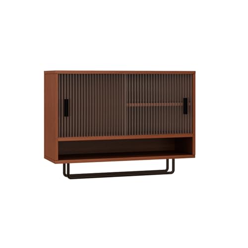 DIHRVTHC Hochwertiger Küchenwandschrank mit Glasfront und verstellbaren Regalen, Wandmontage für platzsparende Aufbewahrung in Küche, Wohnzimmer und Speisekammer(Cherry) von DIHRVTHC