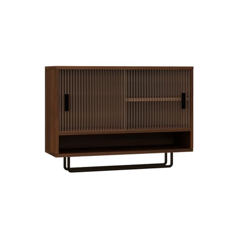 DIHRVTHC Hochwertiger Küchenwandschrank mit Glasfront und verstellbaren Regalen, Wandmontage für platzsparende Aufbewahrung in Küche, Wohnzimmer und Speisekammer(Walnut) von DIHRVTHC