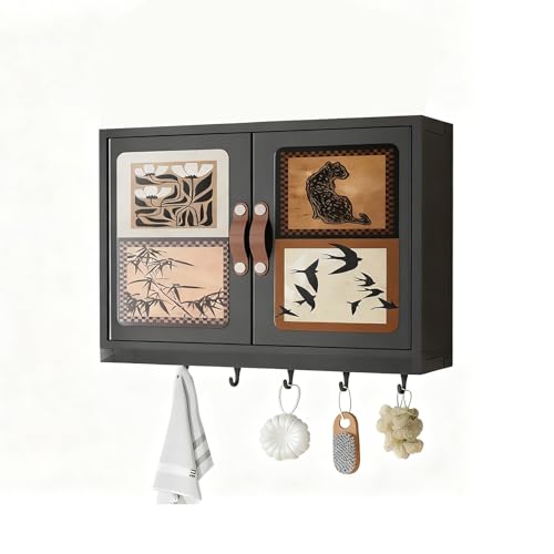 DIHRVTHC Küchen-Wandschrank mit Glastür, kompakter Hängeschrank aus Massivholz mit Bodenablage, ideal für die Gewürzaufbewahrung in Bad, Esszimmer oder Balkon(45 * 32cm) von DIHRVTHC