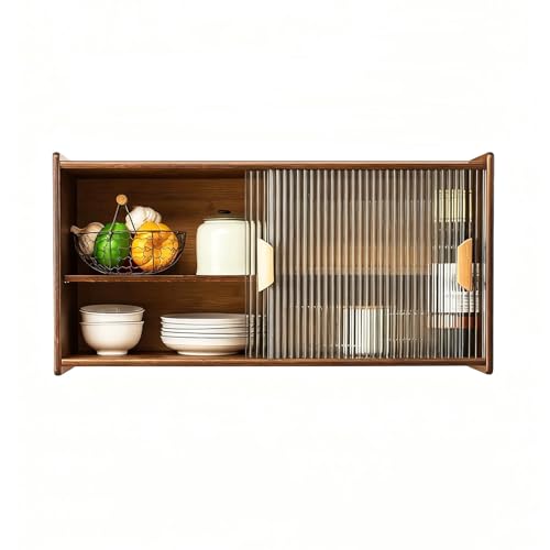 DIHRVTHC Küchenwandschrank mit Glastür und verstellbaren Regalen, platzsparender Aufbewahrungsschrank zur Wandmontage, ideal für Küche, Speisekammer und Wohnzimmer(Walnut) von DIHRVTHC