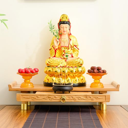 DIHRVTHC Meditationsaltartisch aus Bambus, 2-stöckiger Puja-Bodentisch für spirituelle Übungen, minimalistischer buddhistischer Schreinständer für Zuhause, Teestube oder Zen-Eckdisplay(Style-b,40cm) von DIHRVTHC