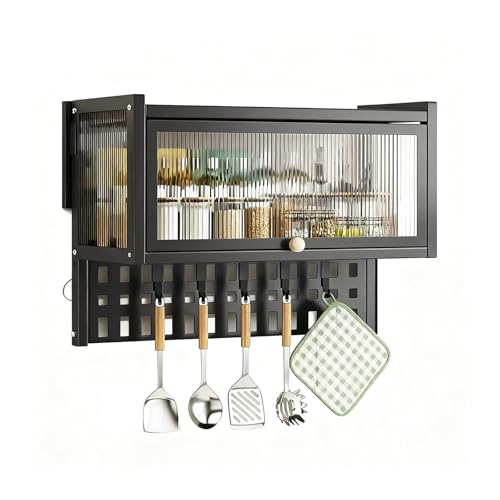 DIHRVTHC Metall-Wandschrank Organizer mit Klapptür, langlebiges Design und bohrfreie Installation, Küchenhängeschrank für Küche, Speisekammer und Wohnbereich(Nero,65cm) von DIHRVTHC