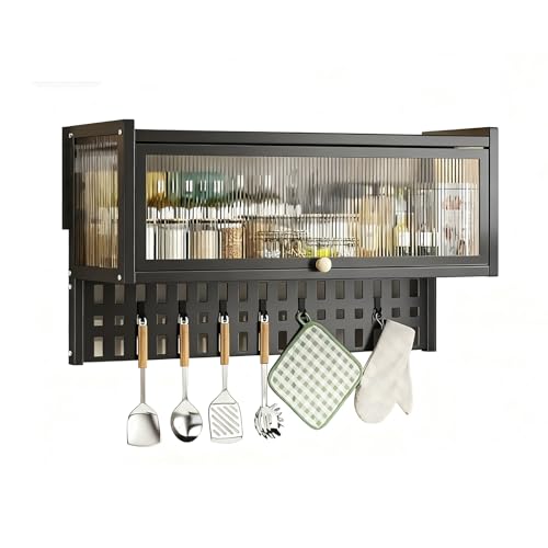 DIHRVTHC Metall-Wandschrank Organizer mit Klapptür, langlebiges Design und bohrfreie Installation, Küchenhängeschrank für Küche, Speisekammer und Wohnbereich(Nero,85cm) von DIHRVTHC