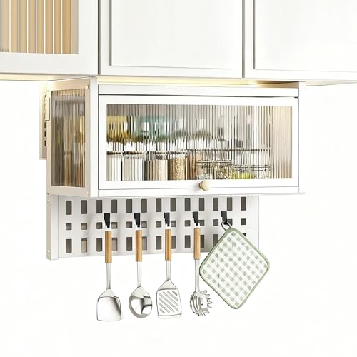 DIHRVTHC Metall-Wandschrank Organizer mit Klapptür, langlebiges Design und bohrfreie Installation, Küchenhängeschrank für Küche, Speisekammer und Wohnbereich(Wit,65cm) von DIHRVTHC