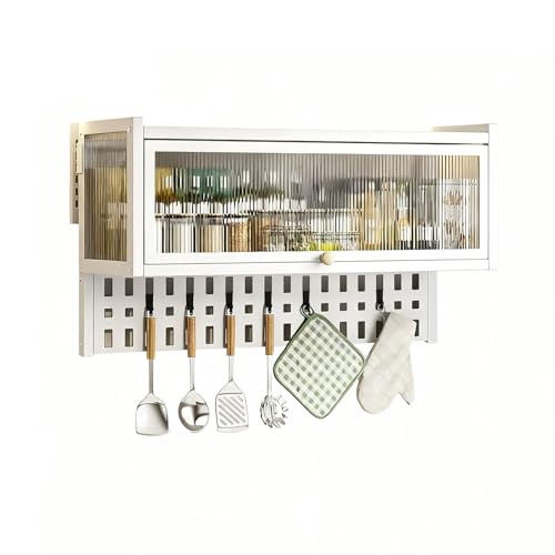 DIHRVTHC Metall-Wandschrank Organizer mit Klapptür, langlebiges Design und bohrfreie Installation, Küchenhängeschrank für Küche, Speisekammer und Wohnbereich(Wit,85cm) von DIHRVTHC