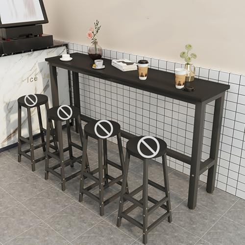 DIHRVTHC Stehtisch im Industrie-Stil, Thekentisch mit Metallgestell und Holzplatte – platzsparend für Essbereich, Kneipe oder Loft(Nero,140 * 40cm) von DIHRVTHC