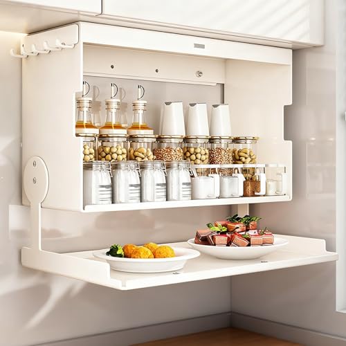 DIHRVTHC Wandschrank Organizer aus Metall mit Klapptür, bohrfreie Installation und langlebiges Design, Küchenhängeschrank für Speisekammer, Essbereich und Moderne Küchen(Nero,39.9cm) von DIHRVTHC