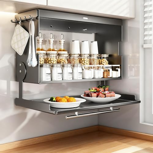 DIHRVTHC Wandschrank Organizer aus Metall mit Klapptür, bohrfreie Installation und langlebiges Design, Küchenhängeschrank für Speisekammer, Essbereich und Moderne Küchen(Wit,39.9cm) von DIHRVTHC