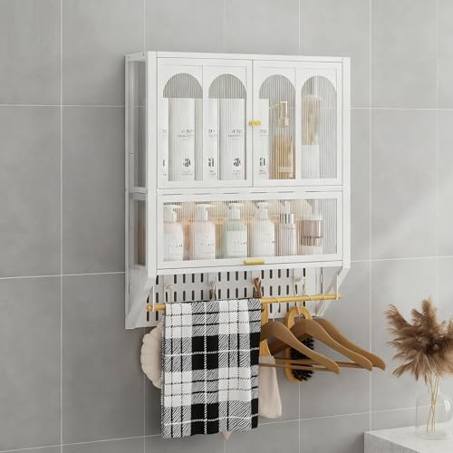 Massivholz-Wandschrank mit Glastüren – multifunktionales Aufbewahrungs- und Präsentationsmöbel. Ideal zum Aufhängen in Küche, Bad, Balkon oder WC für Elegante Ordnung(Wit) von DIHRVTHC