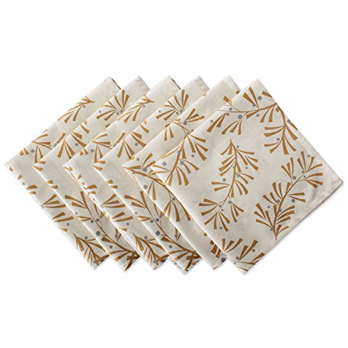 DII 100% Baumwolle, maschinenwaschbar, Bedruckte metallische Feiertagstischdecke – 132 x 132 cm für 4 Personen, Metallic Holly Leaves, Napkin von DII