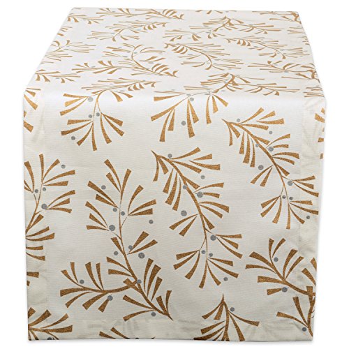 DII 100% Baumwolle, maschinenwaschbar, Bedruckte metallische Feiertagstischdecke – 132 x 132 cm für 4 Personen, Metallic Holly Leaves, Table Runner 14x72 von DII