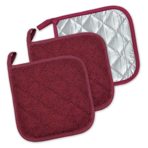 DII 100% Cotton, Terry Pot Holder Set Machine Washable, Heat Resistant, 7 x 7, Wine, 3 Piece von DII