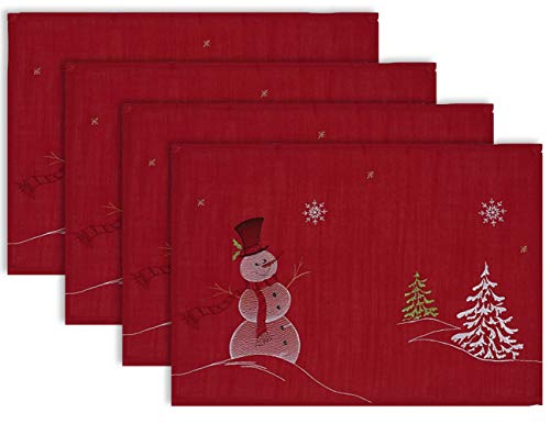 DII Bestickte Tischdekor-Kollektion Weihnachtsküche, Polyester, rot, Snowman Placemat Set, 13x19, 4 von DII