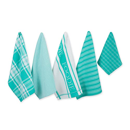 DII Everyday Collection Foodie Küchen-Set, Geschirrtuch und Putzlappen, Blaugrün, 5-teilig von DII