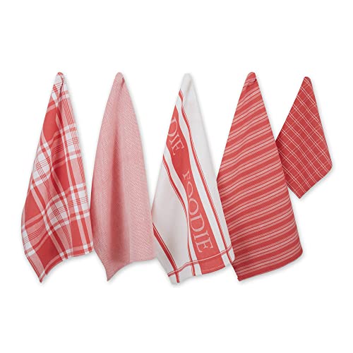 DII Everyday Collection Foodie Küchen-Set, Geschirrtuch und Putzlappen, Koralle, 5-teilig von DII