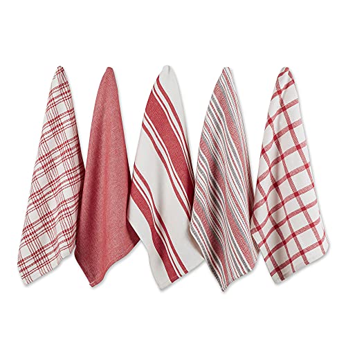 DII Assorted Woven Küchen-Geschirrtuch-Set, Baumwolle, rot, 18x28, 5 von DII