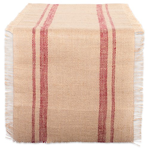 DII Barn Red Tischläufer aus Jute, mit doppelter Bordüre, 35 x 183 cm von DII