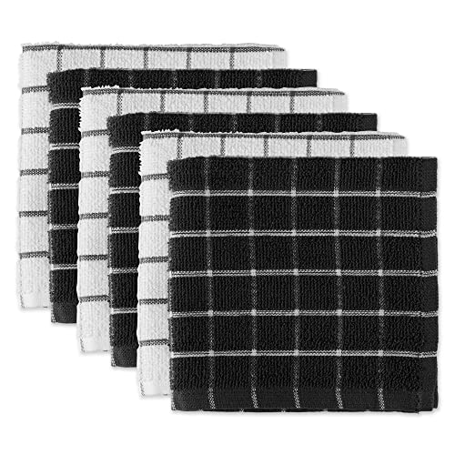 DII Basic Terry Collection Fensterscheiben-Geschirrtuch-Set, 30,5 x 30,5 cm, Schwarz, 6-teilig von DII