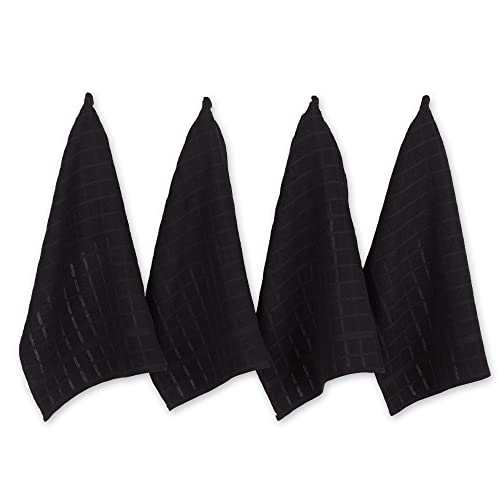 DII Basic Terry Collection Fensterscheiben-Geschirrtuch-Set, Baumwolle, Schwarz einfarbig, 16x26, 4 von DII