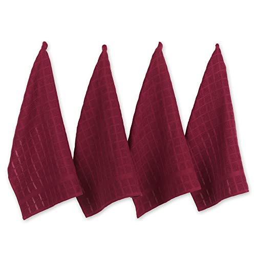 DII Basic Terry Collection Fensterscheiben-Geschirrtuch-Set, Baumwolle, Weinrot, 16x26, 4 von DII