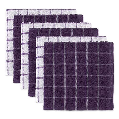 DII Basic Terry Collection Windowpane Geschirrtuch-Set, Baumwolle, aubergine, 12x12, 6 von DII