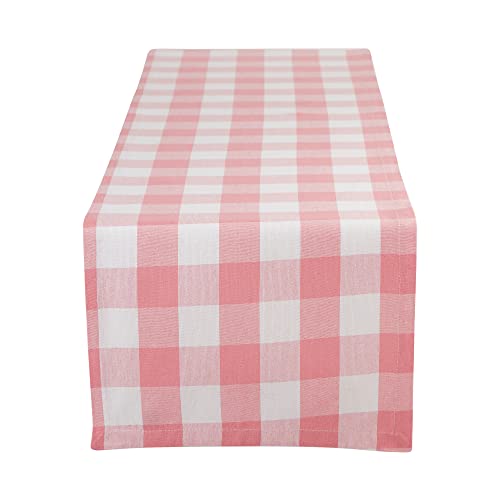 DII Buffalo Check Collection Klassischer Tischläufer im Bauernhausstil, Baumwolle, pink/weiß, 14x72 von DII